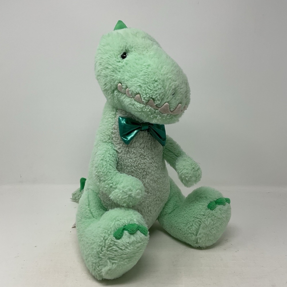 FAO Schwarz Green Dinosaur Bow Tie Plush Stuffed Animal Toy T-Rex